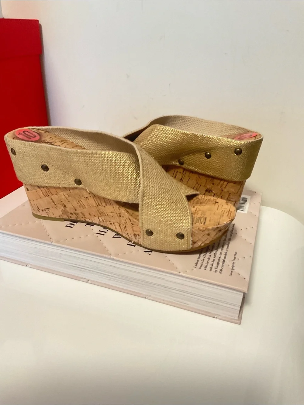 Lucky Brand Wedge Sandals with Cork Platform in Natural Gold